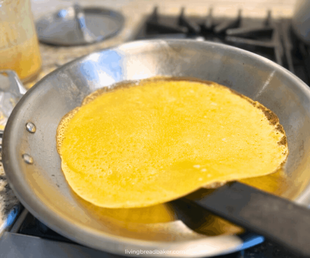 Easy Sourdough Discard Crepes Recipe blog image before flip 