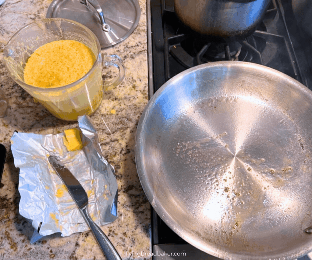 Easy Sourdough Discard Crepes Recipe blog image pan and batter 