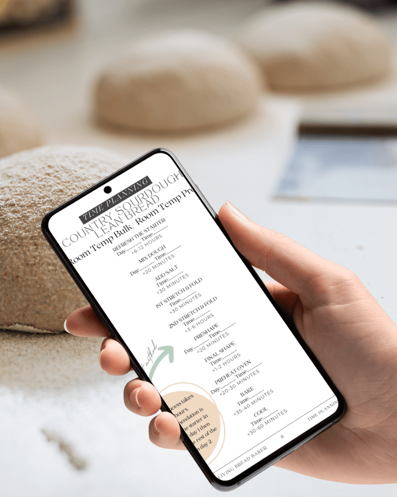 Sourdough Time Planning Workbook & Baker’s Journal product image phone with dough in background